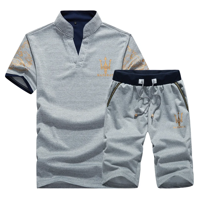 2019 Men T-shirt Shorts Set Men's Plus Size Summer Breathable Tops+Shorts Sportsuits Design Fashion Tracksuit Set Trending Style