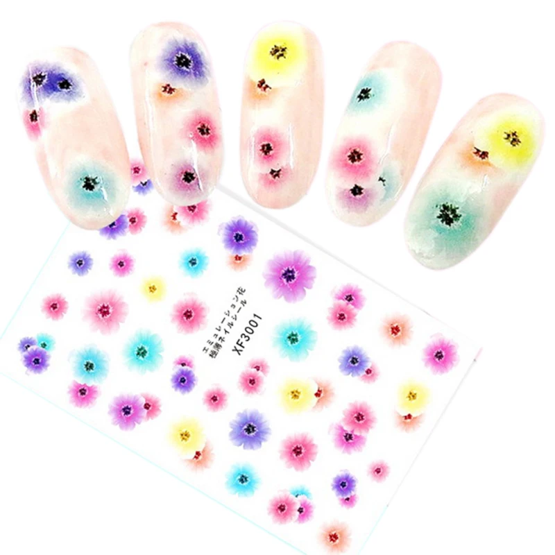 

Xf 10Pcs Pattern 3D Nail Art Sticker Flower Temporary Tattoos Nail Sticker Decorative Sticker Decal