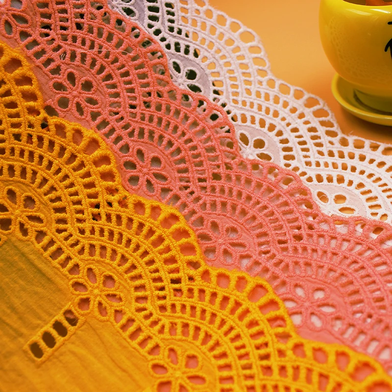 

5Yds/lot 12.5cm wide New white orange pink embroidery cotton lace handmade clothing skirt sofa DIY decorative fabric AC469