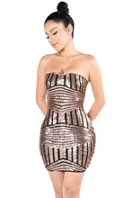 Adogirl Rose Gold/Black Sequined Mini Party Dress Women Off Shoulder Strapless Nightclub Dresses 2016 Vestido De Festa Curto