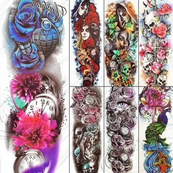 

Grenade Rose Flower Temporary Tattoos For Men Large Body Arm 48*17CM Big Waterproof Fake Tattoo Sticker Paper Girls Washable