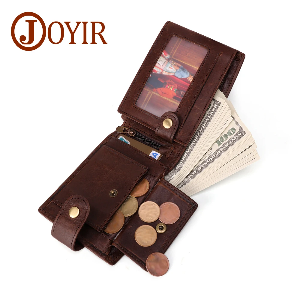 

JOYIR Genuine Crazy Horse Leather Men Rfid Wallet Credit Cards Holder Purse Vintage Short Wallet Cowhide Leather Man Coin Pocket