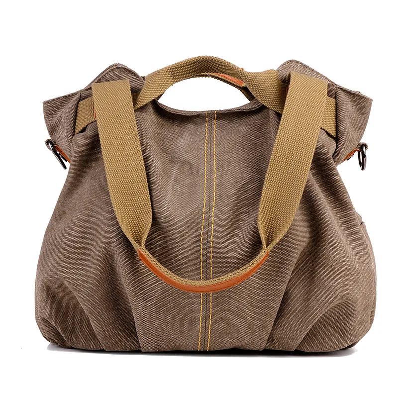 KVKY брендовая Повседневная Сумка-тоут, женская сумка через плечо, Холщовая Сумка высокой емкости для женщин, женская сумка - Цвет: Коричневый