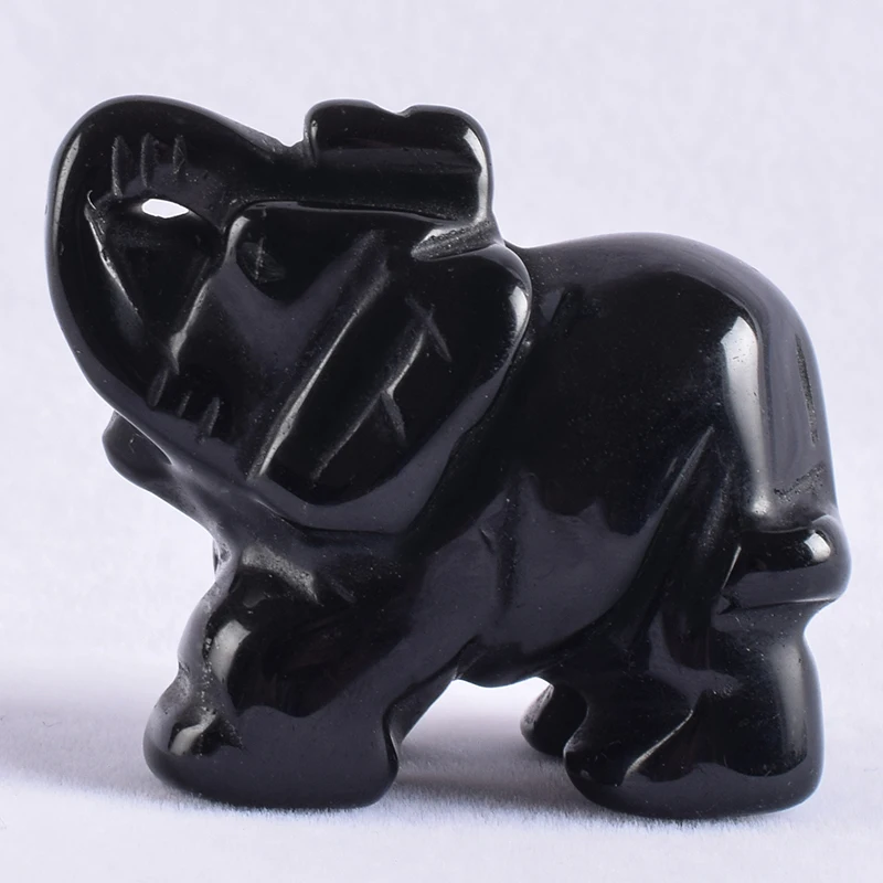 

Obsidian Mini Figurine Natural Stone Elephant Statue Carved Craft 1.5" Animals Decor Chakra Healing Crystal Feng Shui Decor Gift