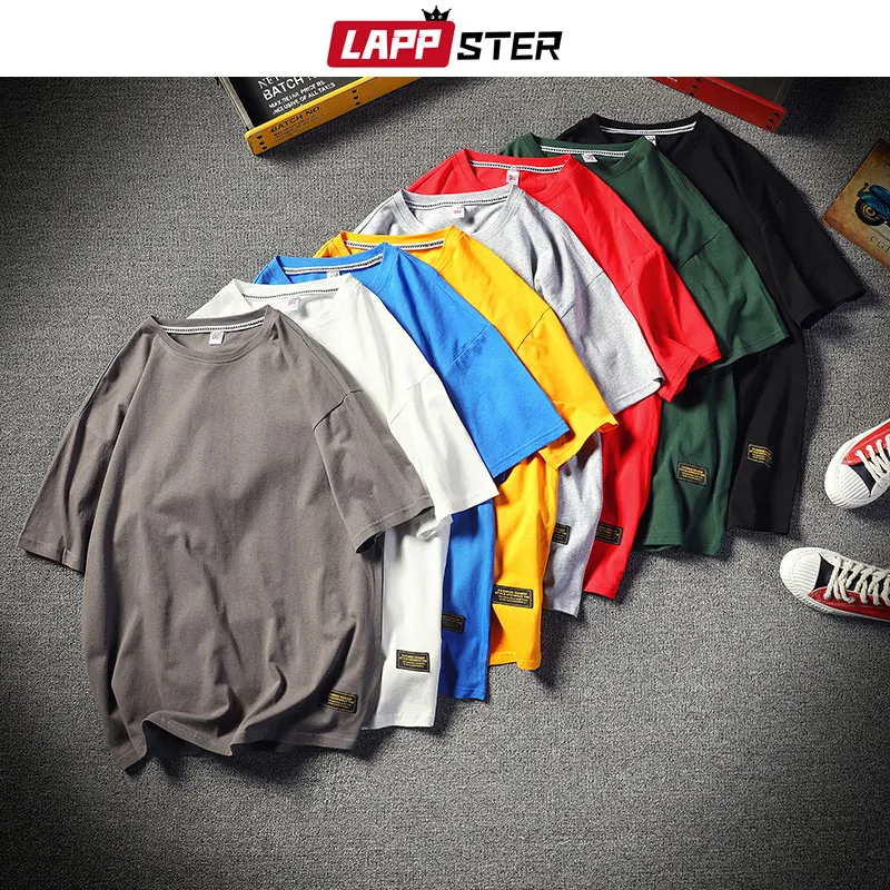

LAPPSTER Men Harajuku Solid Tshirts Summer 2019 Mens Colorful Hip Hop Funny T-shirts Korean Fashion White Tops & Tees Big Size