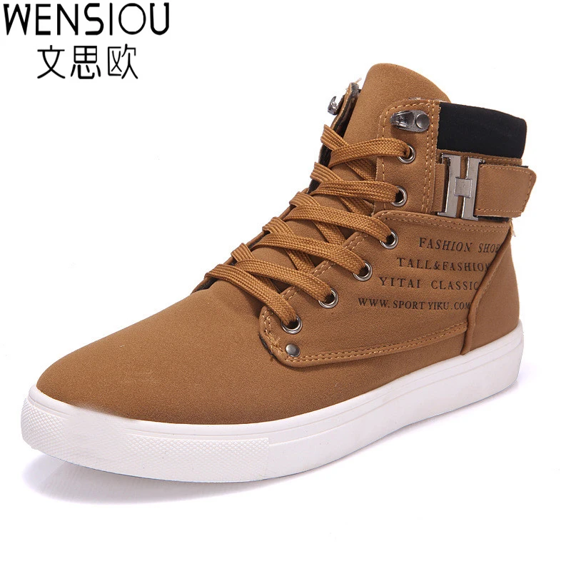

New 2018 men shoes winter high top lace up Male casual ankle autumn flock men shoes British style casual shoes Footwear ET09