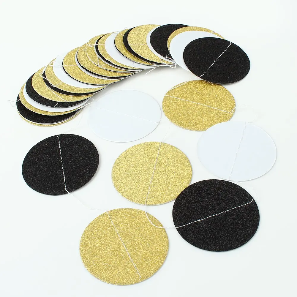 (Black White Gold) Glitter Circle Garland Hanging Decor Dots Paper Garland for Bridal Shower Birthday Nursery Wedding Party