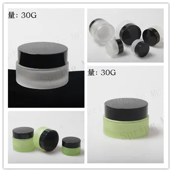 

50PCS 30G Frosted/Green/Blue Glass Cream Jar With Black Lid Empty Cosmetic Containe Eye Cream Bottles,Skin Care Package Case