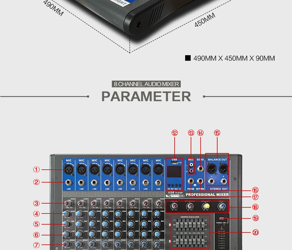 Аудио микшерный пульт W9000T8D профессиональный усилитель звуковой частоты для микшера звуковой процессор 8-канальный сетевой видеорегистратор