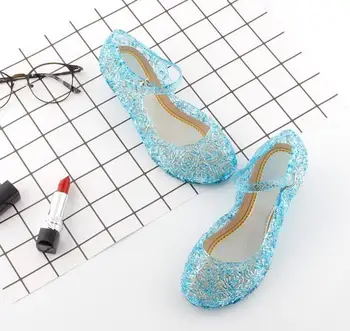 

4colors Led kids Sandals Shoes Light Girls Princess Shoes Blue Crystal Sandals Girls Cosplay Shoes Blue PVC Hole Snowflake Sanda