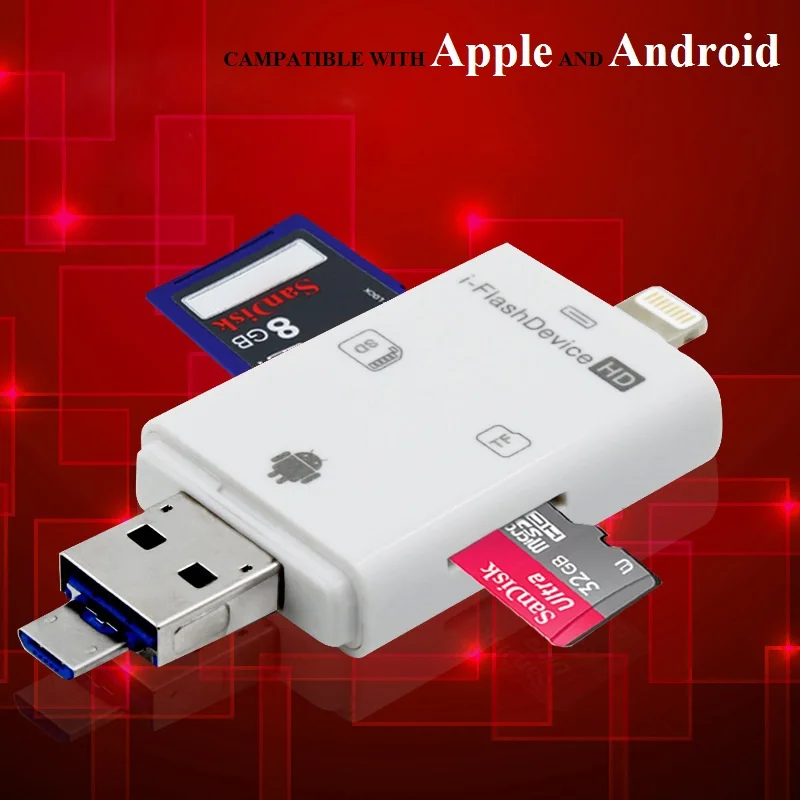 Compatible SD TF Card Reader Lightning Micro USB OTG Card Reader For