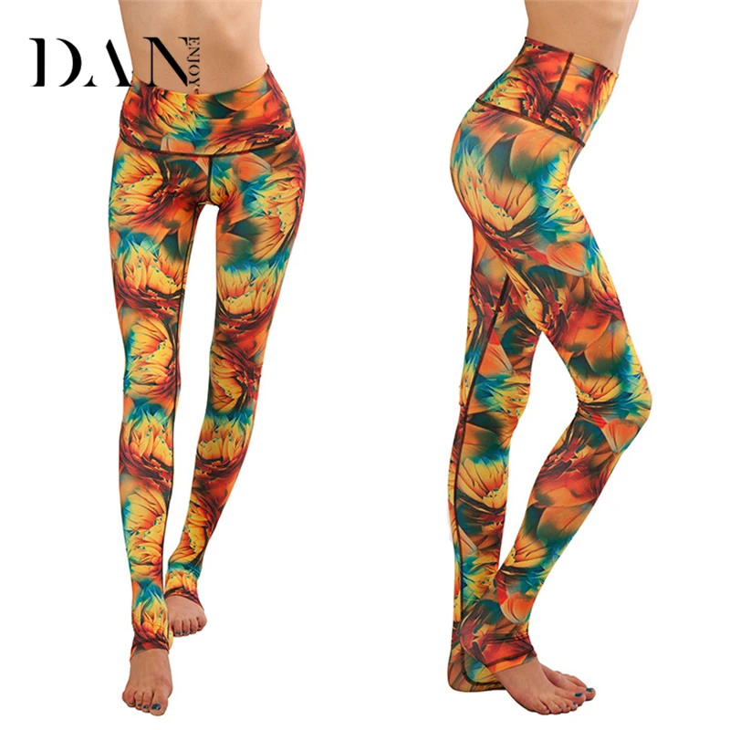 DANENJOY Yoga Pants Women's Best Quality Floral Printed Wide Waistband