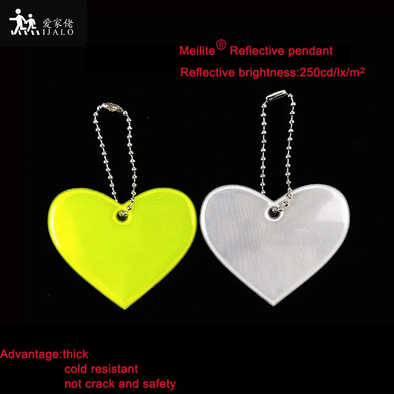 

2019 New MEILITE 250 candle lights Reflective heart pendant charm bag accessories hanger reflective keychain for road safety use