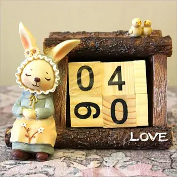 

2017 Creative Resin Wooden Perpetual Calendar Decoration Miss Rabbit &Mr.Rabbit Home Decoration Accessories Gift For Kids E702