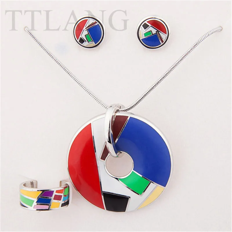 

Free Shipping! Multicolor Arab Style Enamel Jewelry Set (Necklace, Earring, Ring),1 pcs/pack