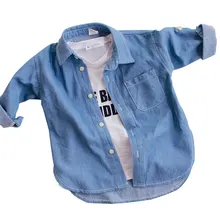 2016 New Fashion Baby Shirts Children Denim Shirts Girl Casual Top blouse denim soft solid color all-match turn-down collar