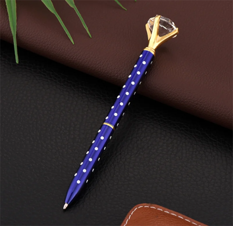 Большой Карат флеш-накопитель со стразами драгоценный камень шариковое кольцо для пера свадебное офисное металлическое кольцо шариковая ручка цвета ручка - Цвет: blue