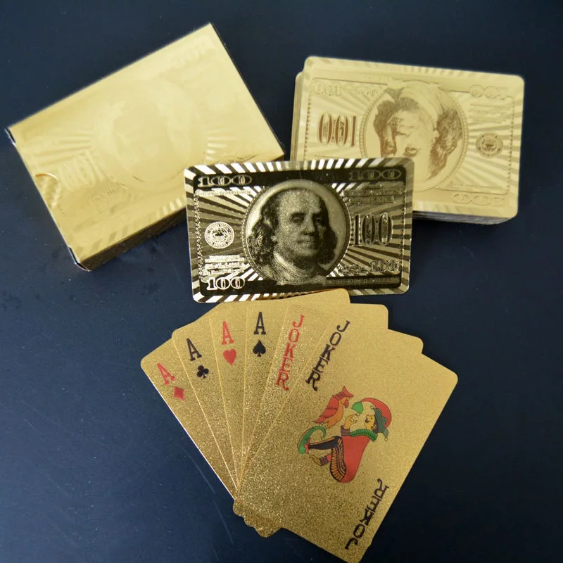 Одна колода Золотая фольга покер евро доллар Стиль Пластиковые покерные игровые карты водостойкие карты азартные аксессуары для