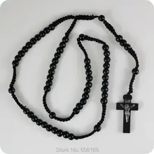 12 шт. черные деревянные Молитвенные Четки инри кулон в форме Креста с Иисусом ожерелье католические модные религиозные украшения