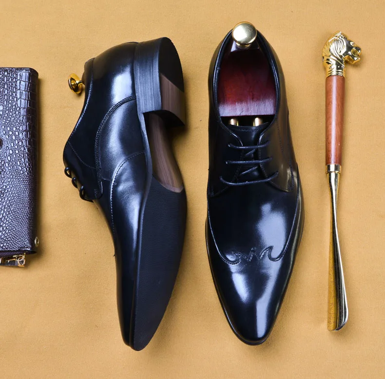 QYFCIOUFU/Лидер продаж; Роскошные Мужские модельные туфли Vintga ручной работы из натуральной кожи для свадебной вечеринки и офиса; мужские туфли оригинального дизайна на шнуровке