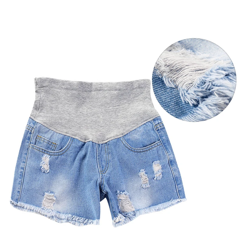 

Denim Maternity Pants Jeans Shorts Elastic Hole Belly Maternity Pants for Pregnant Women Summer Fashion Pregnancy Clothing