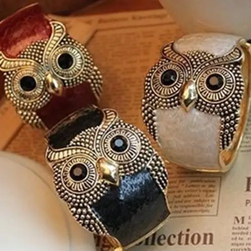 

2020 new Fashion Women Enamel Alloy Big Eyes Owl Wide Bangle Cuff Bracelet Jewelry for her gift