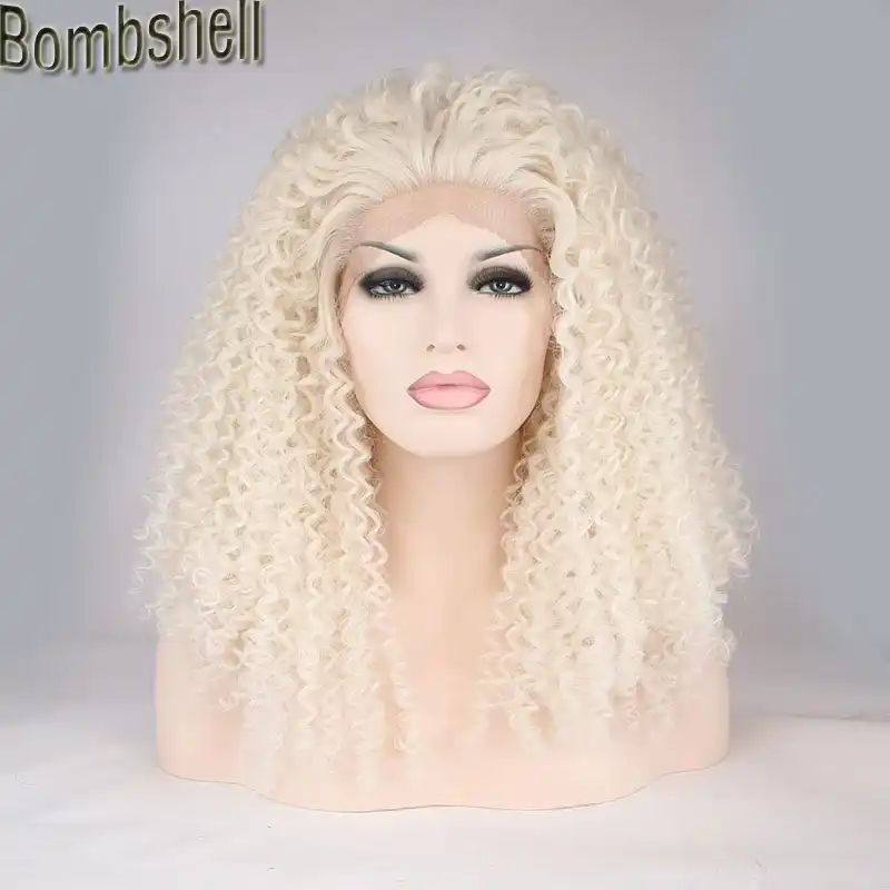 Bombshell Afro Kinky Curly White Blonde Synthetic Lace Front Wig