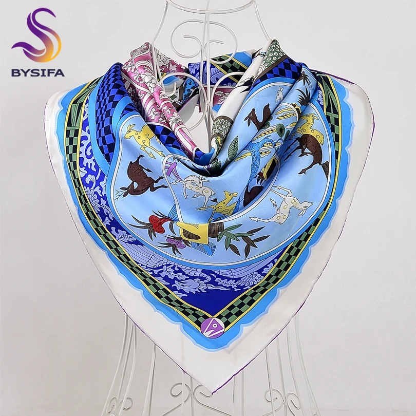 BYSIFA женский саржевый шарфы и шапки зимние клетчатые брендовые квадратные шарфы большого размера шаль 90*90 см Весна Осень Топ класс чистый Шелковый шарф