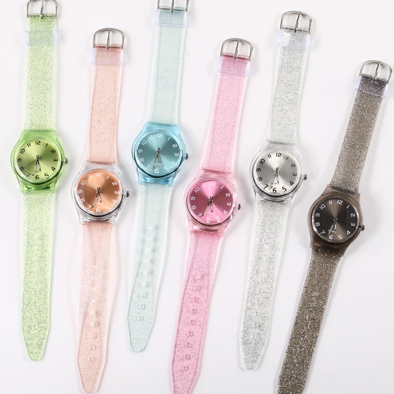 Новые модные блестящие прозрачные маленькие женские часы Harajuku, водонепроницаемые спортивные милые детские кварцевые часы для девушек
