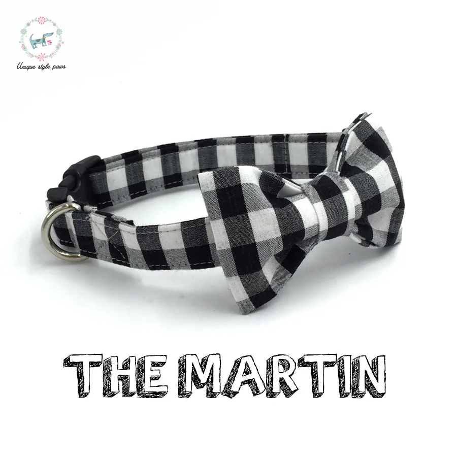 

White and Black Dog Collar Set with Bow tie Personal Custom Handmade Pet Puppy Adjustable Dog &Cat Necklace