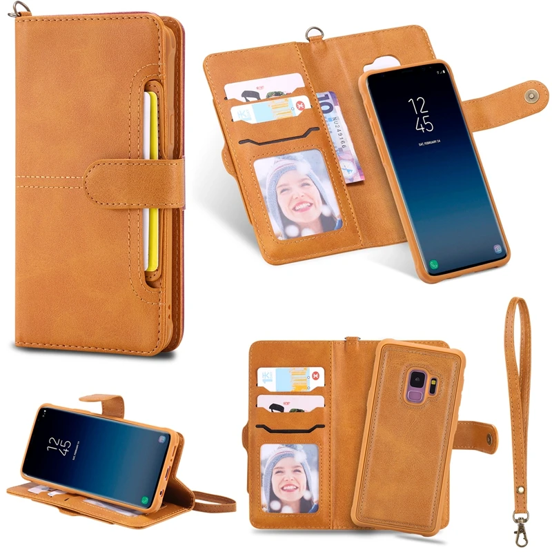 

Real Leather Wallet Case For Samsung Galaxy S9 Case Magnetic Multifunction Zipper Case For Samsung Galaxy S9 Cover With Card