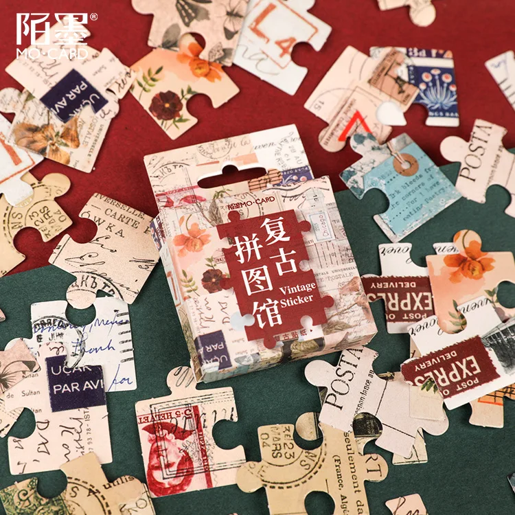 

46 PCS/PACK Retro Puzzle DIY Scrapbooking Paper Boxed Stickers Planner Notebook Diary Album Wedding Vintage Decoration @TZ-68