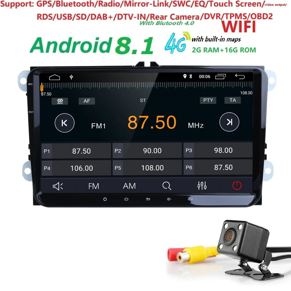

android8.1 car gps navigation for skoda V W volkswagen amarok beetle bora caddy CC EOS j etta polo rabbit sharan gps 2GRAM CAM