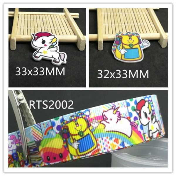 

7/8inch 100yard ribbon and 100pcs resin 1 set printed cartoon printed ribbon and resin RTS2002