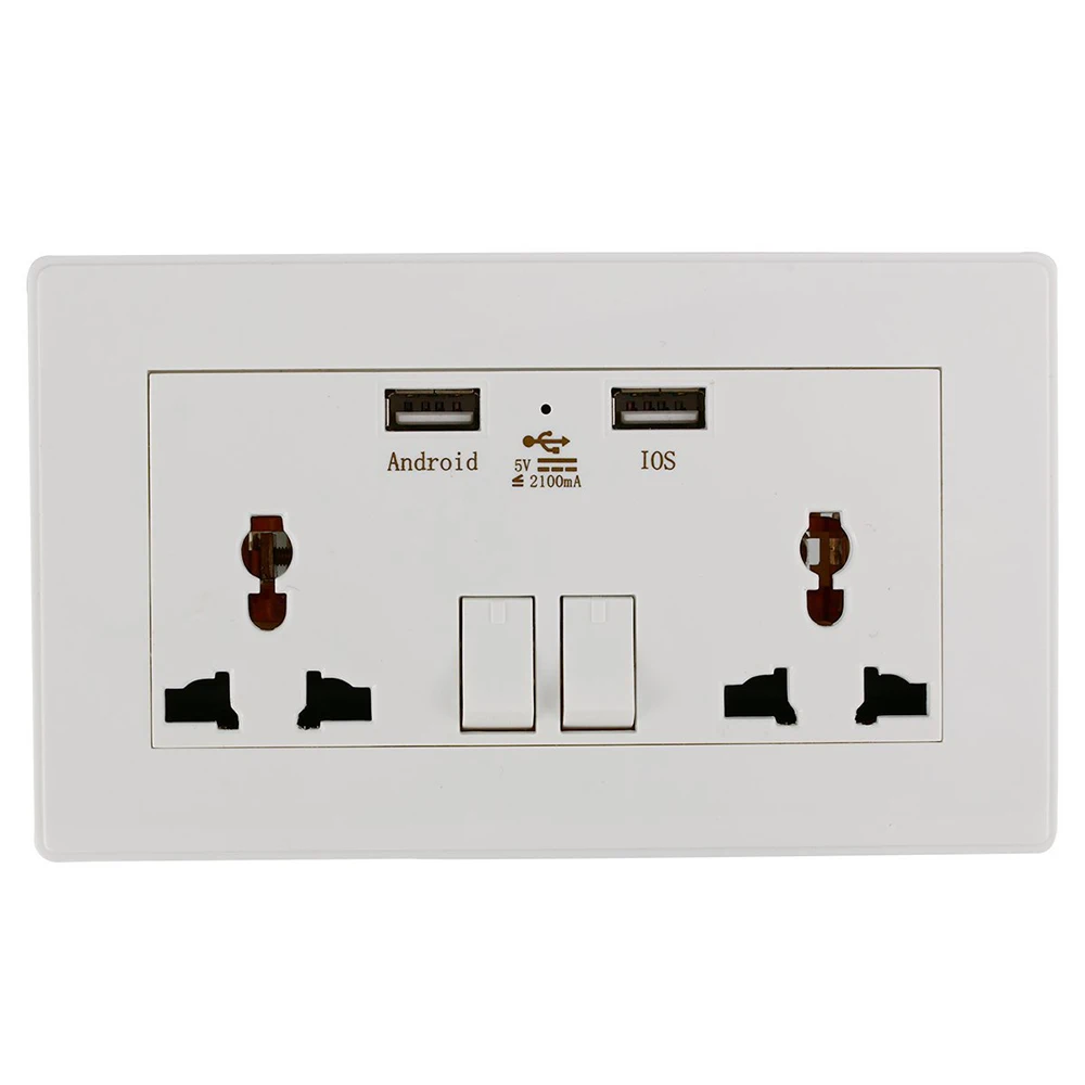 

AC110V-250V 13A Universal Electric Wall Socket Outlet With Dual Plug USB Charger Switches LED Indicator Light 2100mA AD016