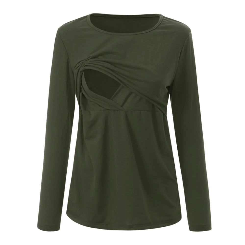 

TELOYUNY maternity gown maternity breastfeeding clothes Maternity Nursing Tops Comfy Long Sleeve Breastfeeding T-Shirt Z1017