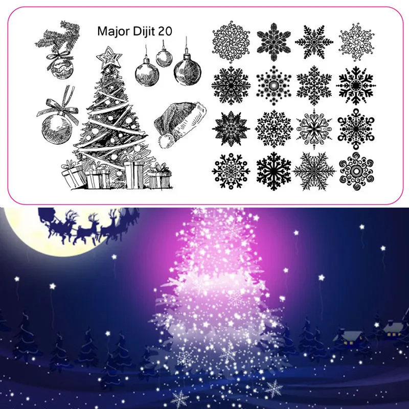 

Christmas tree and snow design nail art template image stamp plate 1pcs packed by opp bag major 20