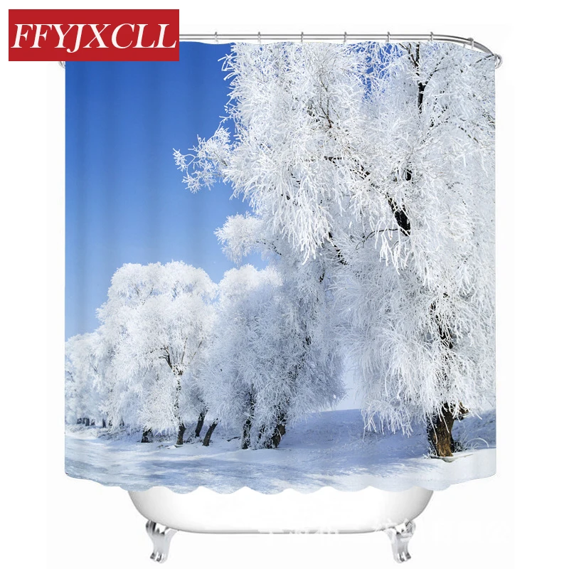 

Winter Snowflakes Polyester Waterproof Fabric Shower Curtain Eco-Friendly Bathroom Curtain 8 Style Patterns With 12 Hook