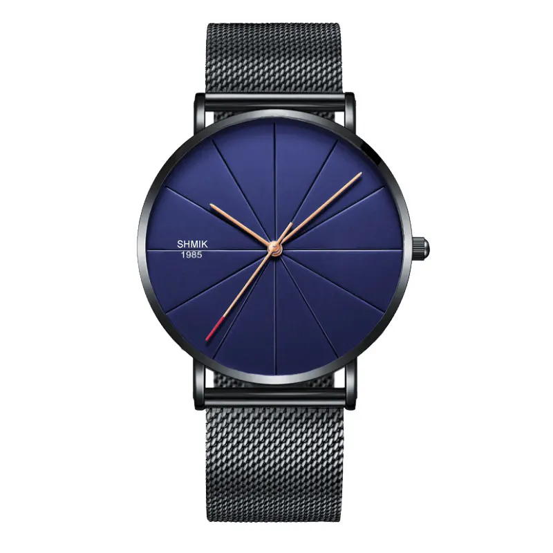 Модные мужские кварцевые часы Топ люксовый бренд Нержавеющая сталь сетка часы мужские повседневные унисекс спортивные часы Relogio - Цвет: Black Blue