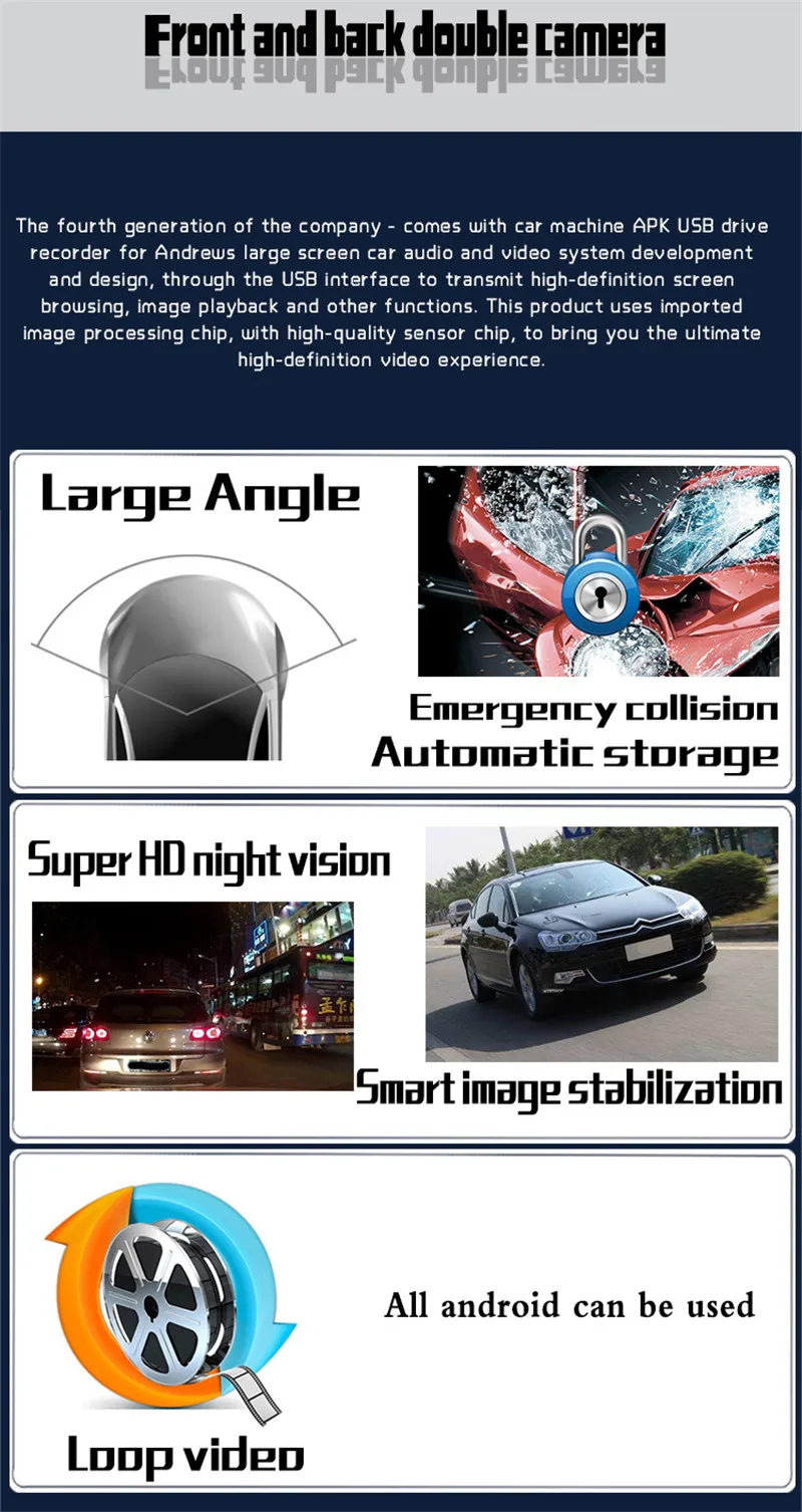 Функцией ночной съемки USB Порты и разъёмы HD1080P Видеорегистраторы для автомобилей Фронтальная камера с сзади Камера Recored для Android 4,4 5,1 6,0 7,1 8,0 8,1 радио