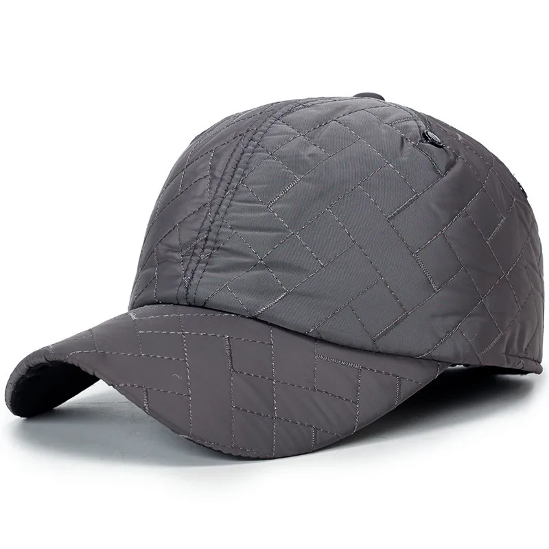 Модная кепка с бриллиантами, зимняя ветрозащитная бейсболка для улицы, теплые шапки, Бейсбольные мужские зимние шапочки, ушанки - Цвет: gray