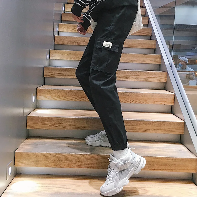 2019 spring new men's casual pants men's loose stretch multi-pocket overalls men's tide brand straight pants straight trousers