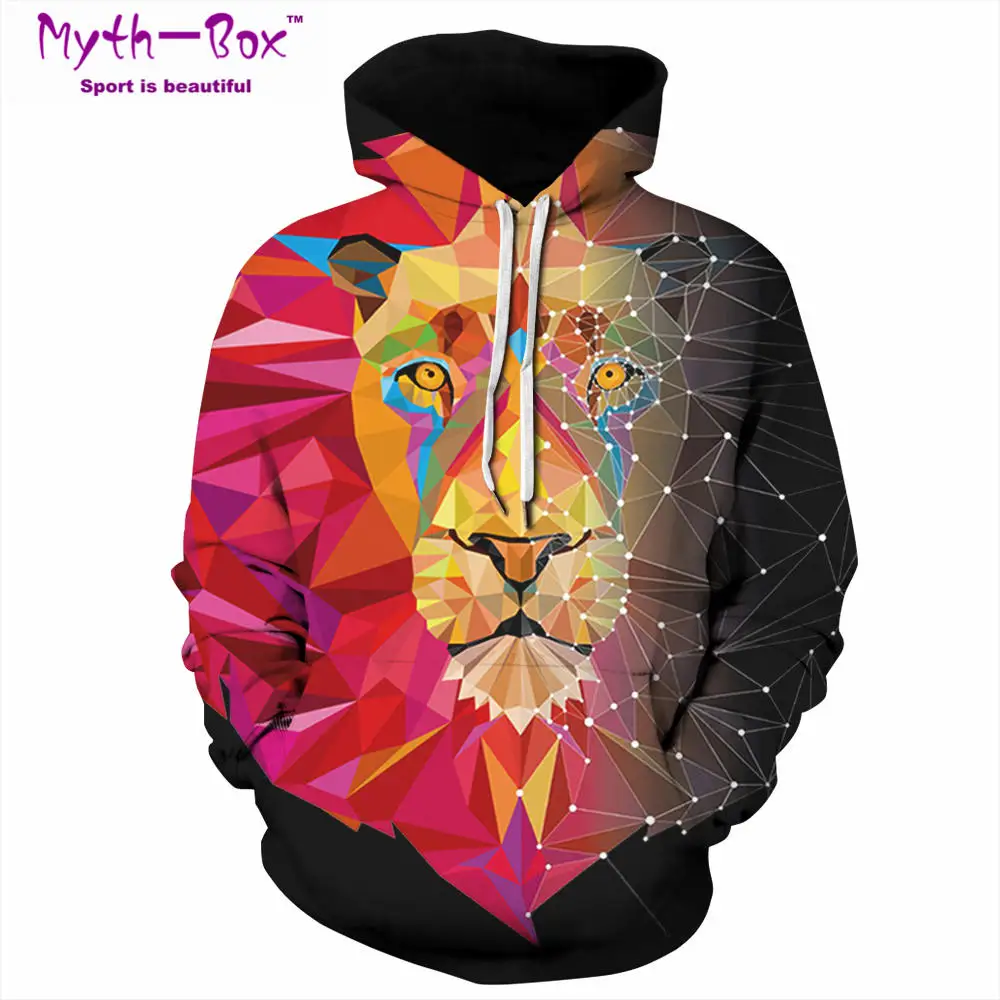 

Autumn Winter Women/Men's Sweater S-3XL Sport Hooded Hoodies Geometry Lion 3D Print Coat Tops Loose Sweatshirt Training Pullover