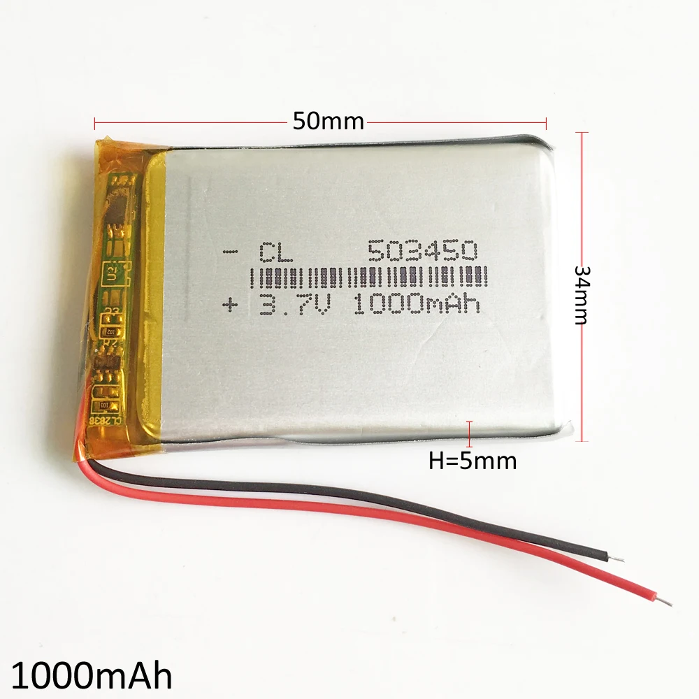 3,7 V 1000mAh 503450 литий-полимерная LiPo аккумуляторная батарея для Mp3 DVD PAD камера рекордер динамик psp MP4 MP5 5 5*34*50