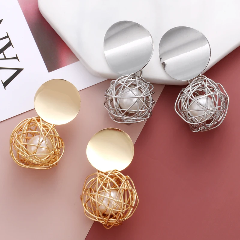 

MINHIN Fashion Statement Earrings Gold Silver Geometric Earrings For Women Hanging Dangle Earrings Korean Jewelry