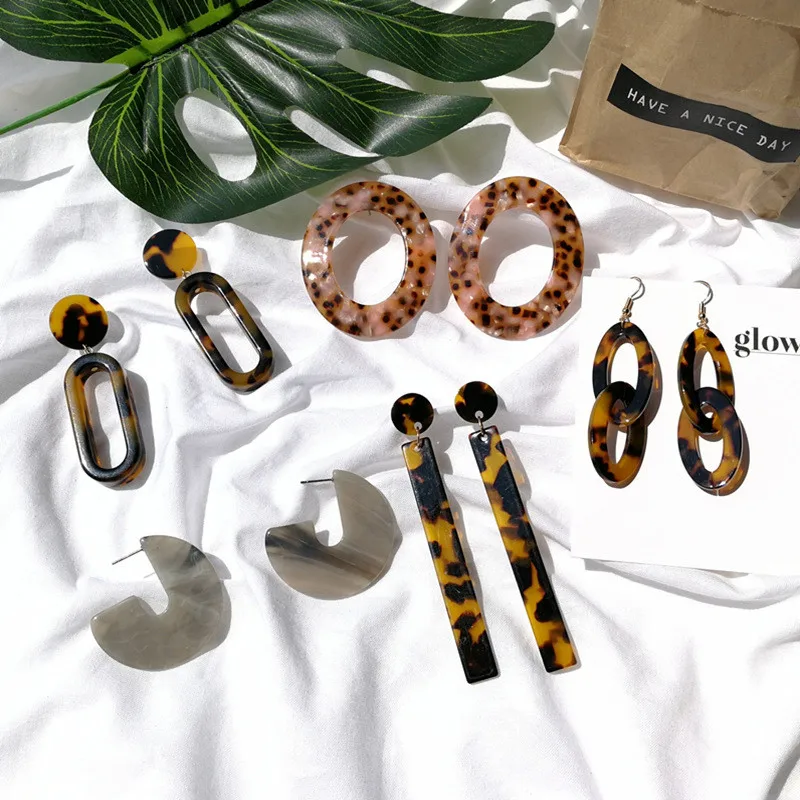 

Trendy tortoiseshell Acrylic Dangle Earrings Geometric Hollow Round Ellipse Rectangle for Women Leopard Print Ear Jewelry Gifts