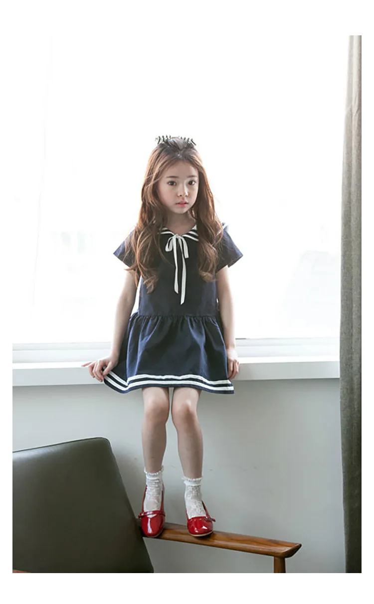 Summer Teen Girls Short Sleeves Cotton Dress Korean Kids Sailor Collar School Clothes Girls Preppy Style Children Clothing- HTB1MiLWPVXXXXaPXVXXq6xXFXXXE