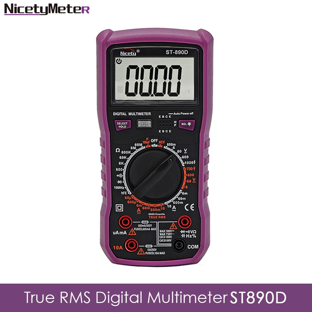 Nicetymeter ST890D Цифровой мультиметр ручной диапазон True измеритель предельной синусоидальной мощности Портативный 6000 отсчетов вольтметра