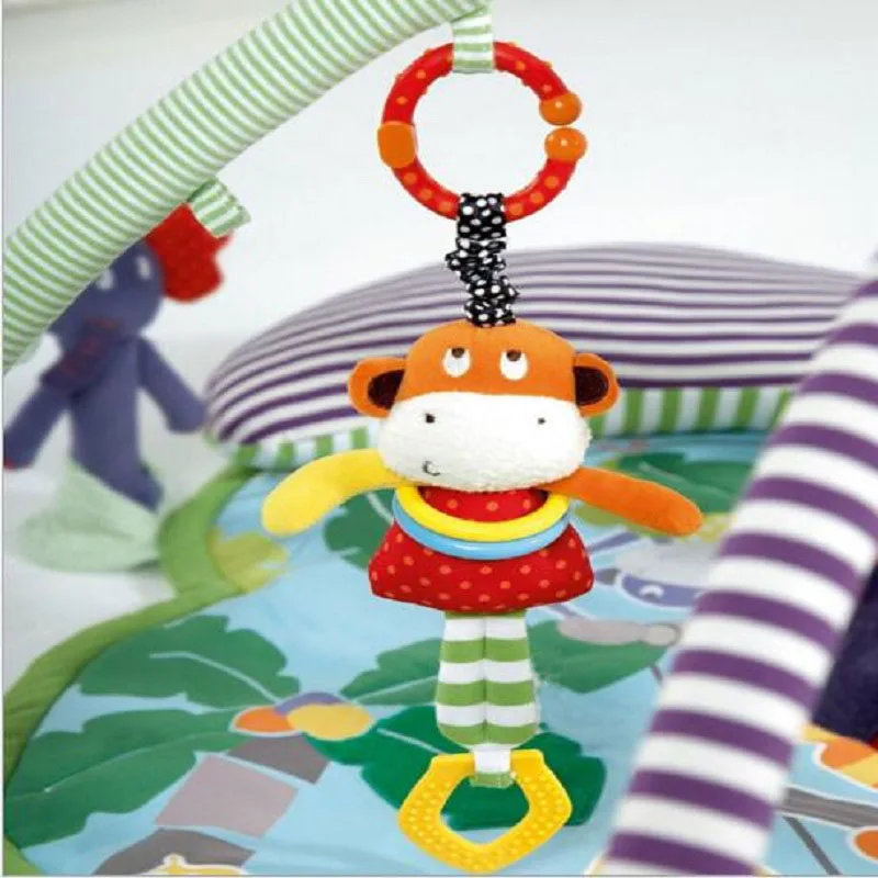 Новорожденных мягкий обезьяна с кольцом Bell детские музыкальные кроватки мобильные игрушки висит Раннее Образование Детские LatheToy Детские