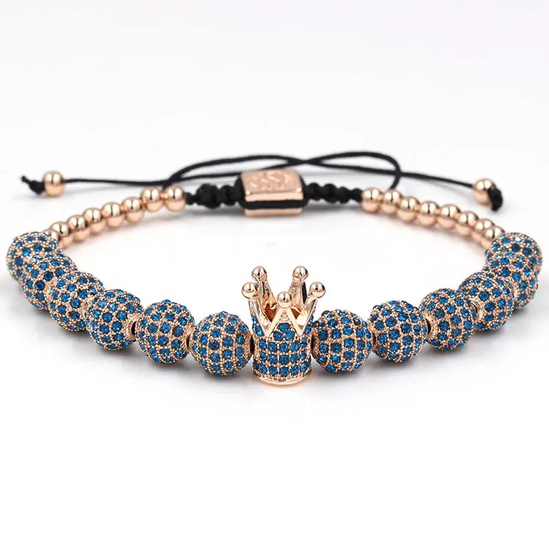 Wholesale fashion men bracelet jewelry Braiding Macrame CZ copper beads Crown Bracelets for women pulseira masculina bileklik